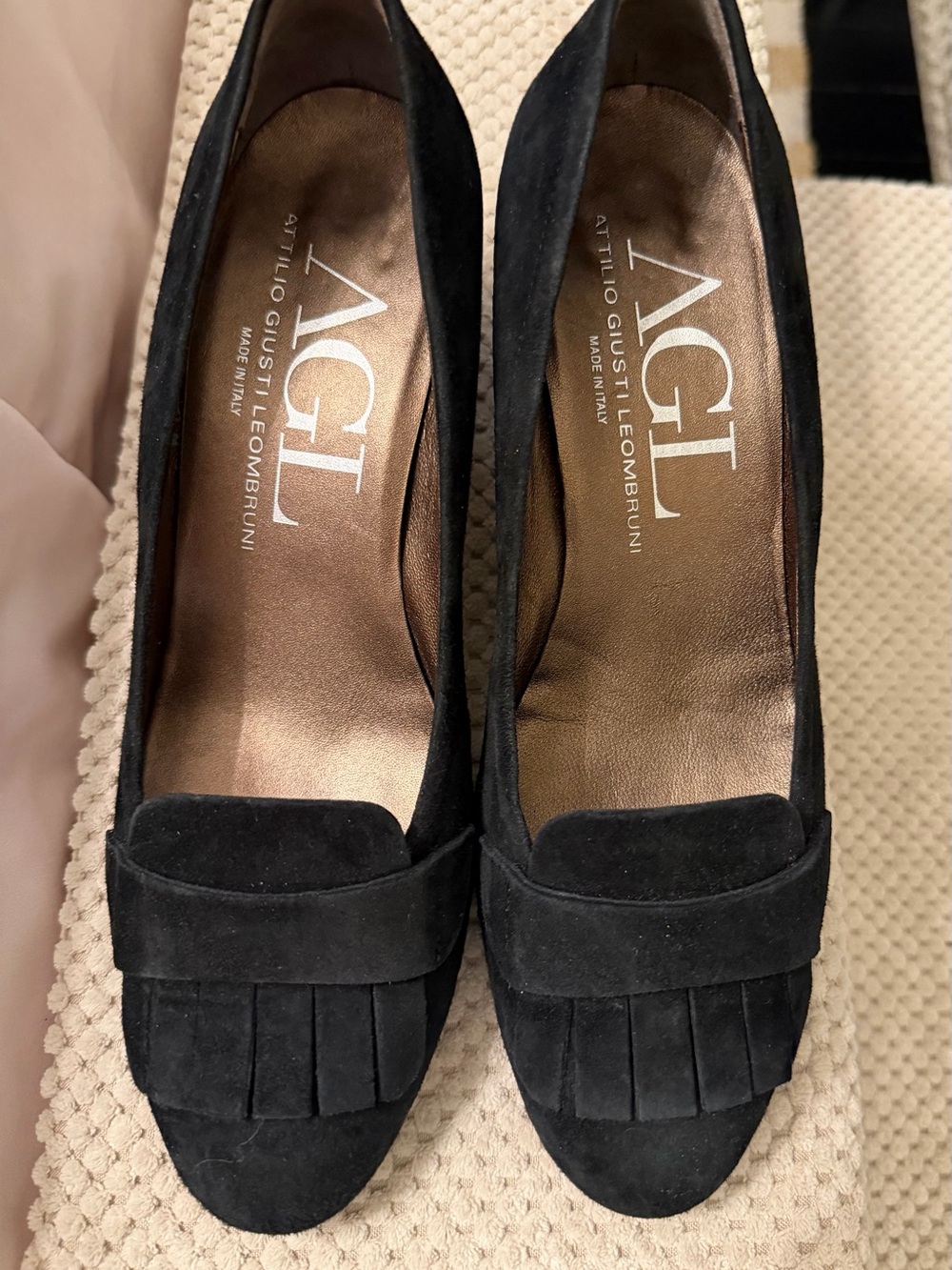 AGL Black Suede Loafer Pumps with 2 inch block heel - Size 38/8